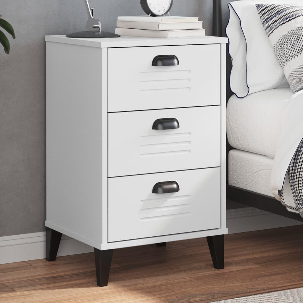 vidaXL Bedside Cabinet - Rectangular Accent End Table - White Engineered Wood Bedroom Nightstand with 3 Drawers - Industrial Style - 15.7" x 13.8" x 25.6"